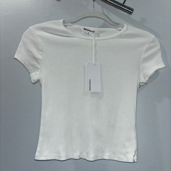 Reformation Muse Ribbed Tee in Ivory – Size Small – New With Tags - Picture 6 of 15